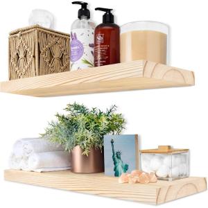 imageSorbus Wood Floating Shelves for Wall  16 Solid Wood Wall Shelves for Bathroom Decor Books Bedroom ampamp Living Room  Set of 2 Walnut Wall Mounted Kitchen Shelves  Durable Solid PineNatural