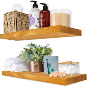 imageSorbus Wood Floating Shelves for Wall  16 Solid Wood Wall Shelves for Bathroom Decor Books Bedroom ampamp Living Room  Set of 2 Walnut Wall Mounted Kitchen Shelves  Durable Solid PineMaple Wood
