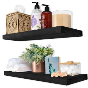 imageSorbus Wood Floating Shelves for Wall  16 Solid Wood Wall Shelves for Bathroom Decor Books Bedroom ampamp Living Room  Set of 2 Walnut Wall Mounted Kitchen Shelves  Durable Solid PineBlack