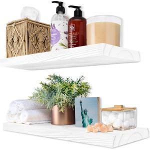 imageSorbus Wood Floating Shelves for Wall  16 Solid Wood Wall Shelves for Bathroom Decor Books Bedroom ampamp Living Room  Set of 2 Walnut Wall Mounted Kitchen Shelves  Durable Solid PineWhite