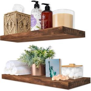 imageSorbus Wood Floating Shelves for Wall  16 Solid Wood Wall Shelves for Bathroom Decor Books Bedroom ampamp Living Room  Set of 2 Walnut Wall Mounted Kitchen Shelves  Durable Solid PineWalnut