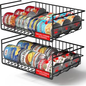 imageSorbus Under Cabinet Can Organizer Hanging Basket Pantry Under shelf basket for Canned Goods Fruits and Kitchen Storage  Rolling Can Dispenser Rack wire shelf for Kitchen Pantry OrganizationBlack