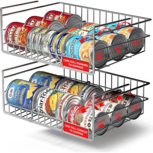 imageSorbus Under Cabinet Can Organizer Hanging Basket Pantry Under shelf basket for Canned Goods Fruits and Kitchen Storage  Rolling Can Dispenser Rack wire shelf for Kitchen Pantry OrganizationSilver