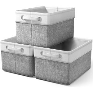 imageSorbus Fabric Storage Bins for Shelves  15 Inch Sturdy Collapsible Storage Bins with 2 Handles Foldable Baskets for Organizing Home Closets Shelf Toys Clothes Large Decorative Storage BasketsGreyWhite