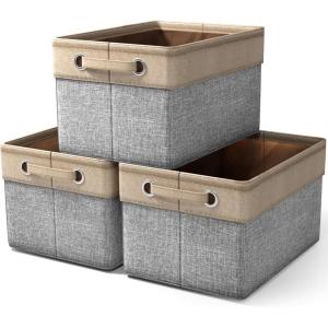 imageSorbus Fabric Storage Bins for Shelves  15 Inch Sturdy Collapsible Storage Bins with 2 Handles Foldable Baskets for Organizing Home Closets Shelf Toys Clothes Large Decorative Storage BasketsGrey
