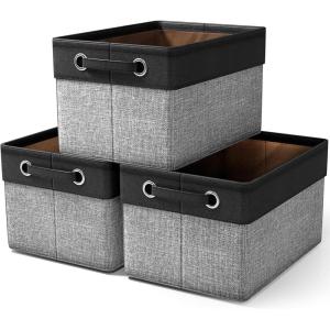 imageSorbus Fabric Storage Bins for Shelves  15 Inch Sturdy Collapsible Storage Bins with 2 Handles Foldable Baskets for Organizing Home Closets Shelf Toys Clothes Large Decorative Storage BasketsBlack