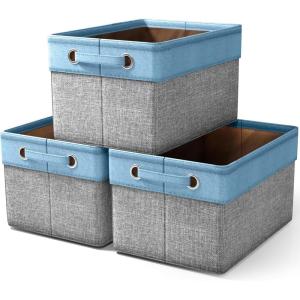 imageSorbus Fabric Storage Bins for Shelves  15 Inch Sturdy Collapsible Storage Bins with 2 Handles Foldable Baskets for Organizing Home Closets Shelf Toys Clothes Large Decorative Storage BasketsAqua