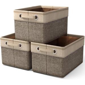 imageSorbus Fabric Storage Bins for Shelves  15 Inch Sturdy Collapsible Storage Bins with 2 Handles Foldable Baskets for Organizing Home Closets Shelf Toys Clothes Large Decorative Storage BasketsBrown