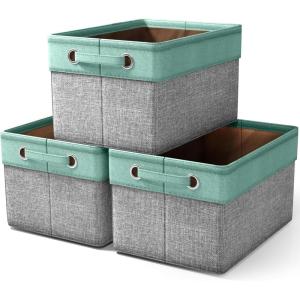 imageSorbus Fabric Storage Bins for Shelves  15 Inch Sturdy Collapsible Storage Bins with 2 Handles Foldable Baskets for Organizing Home Closets Shelf Toys Clothes Large Decorative Storage BasketsTeal