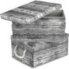 imageSorbus Storage Box Set with Lid Carry Handles Foldable Frame Rustic Wood Grain Print Bins Great for Toys Memorabilia Closet Office Bedroom 2Pack Wood Box Set  BrownWood Box Set  Gray