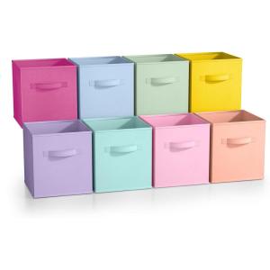 imageSorbus Fabric Storage Cubes  8 Foldable Storage Bins for Organizing Pantry Cubbies Toy Box  Clothes Storage ampamp Closet Organizer  11 Inch Collapsible Cube Baskets for Shelves with HandlePastel