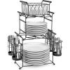 imageSorbus Buffet Caddy  7Piece Stackable Set Includes Plate Napkin and Silverware Holder 3Tier Detachable Tabletop Organizer Ideal for Kitchen Dining Entertaining Parties Thanksgiving SilverBlack