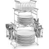 imageSorbus Buffet Caddy  7Piece Stackable Set Includes Plate Napkin and Silverware Holder 3Tier Detachable Tabletop Organizer Ideal for Kitchen Dining Entertaining Parties Thanksgiving SilverSilver