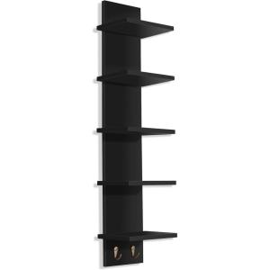 imageSorbus 5 Tier Wall Shelf Unit with Hooks Vertical Column Utility Shelving for Home Decor and Storage Organizer WallMounted Floating Shelves for Bathroom Storage Bedroom 2 PackBlack