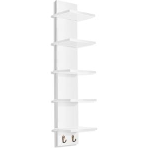 imageSorbus 5 Tier Wall Shelf Unit with Hooks Vertical Column Utility Shelving for Home Decor and Storage Organizer WallMounted Floating Shelves for Bathroom Storage Bedroom 2 PackWhite