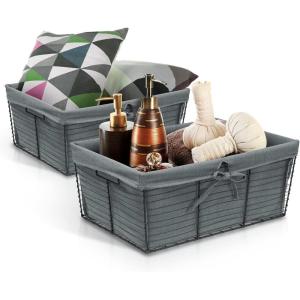imageSorbus Premium Basket Set with Cotton Fabric Liner  Multipurpose Versatile Stackable Baskets for Organizing  Rustic Farmhouse Open Home Storage Bins ampamp Decorative Baskets for Shelves  2 Pack  Gray