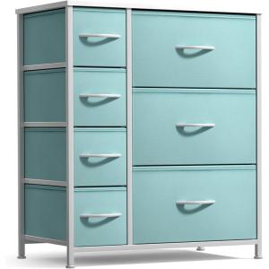 imageSorbus Kids Dresser with 7 Drawers  Storage Chest Organizer Unit with Steel Frame Wood Top ampamp Handles Tiedye Fabric Bins for Clothes  Wide Furniture for Bedroom Hallway Kids Room Nursery ampamp ClosetPastel Aqua
