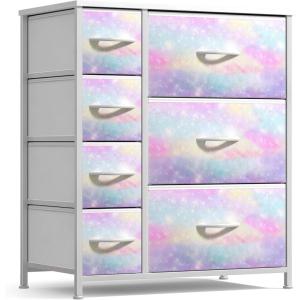 imageSorbus Kids Dresser with 7 Drawers  Storage Chest Organizer Unit with Steel Frame Wood Top ampamp Handles Tiedye Fabric Bins for Clothes  Wide Furniture for Bedroom Hallway Kids Room Nursery ampamp ClosetRainbow Sparkle