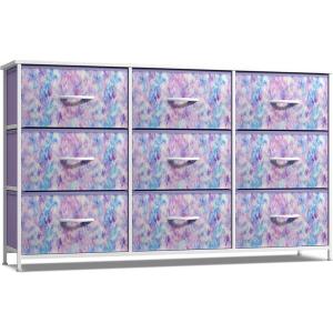 imageSorbus Kids Dresser with 9 Drawers  Storage Unit Organizer Chest for Clothes  Bedroom Kids Room Nursery ampamp ClosetTie Dye Purple