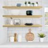 imageSorbus Floating Shelves for Wall  35 Inch Long Bathroom Shelves Wall Decor for Bedroom Kitchen Living Room ampamp Book Storage  Mounted Floating Shelf with Invisible Brackets Mahogany 3 PackMaple Wood
