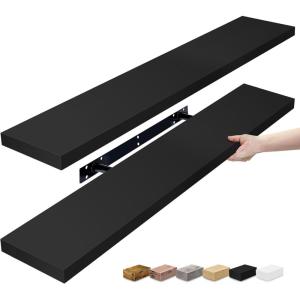 imageSorbus Floating Shelves for Wall  35 Inch Long Bathroom Shelves Wall Decor for Bedroom Kitchen Living Room ampamp Book Storage  Mounted Floating Shelf with Invisible Brackets Mahogany 3 PackBlack