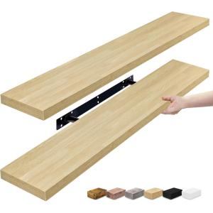 imageSorbus Floating Shelves for Wall  35 Inch Long Bathroom Shelves Wall Decor for Bedroom Kitchen Living Room ampamp Book Storage  Mounted Floating Shelf with Invisible Brackets Mahogany 3 PackMaple Wood