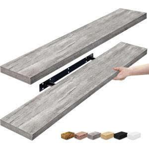 imageSorbus Floating Shelves for Wall  35 Inch Long Bathroom Shelves Wall Decor for Bedroom Kitchen Living Room ampamp Book Storage  Mounted Floating Shelf with Invisible Brackets Mahogany 3 PackGrey
