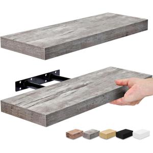 imageSorbus Floating Shelves for Wall Bathroom Shelves Wall Mounted for Kitchen Bedroom Bathroom Storage Over Toilet Hanging Book Shelf for all Home Decor Living Room Walnut 3 PackGrey