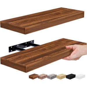 imageSorbus Floating Shelves for Wall Bathroom Shelves Wall Mounted for Kitchen Bedroom Bathroom Storage Over Toilet Hanging Book Shelf for all Home Decor Living Room Walnut 3 PackWalnut
