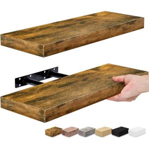 imageSorbus Floating Shelves for Wall Bathroom Shelves Wall Mounted for Kitchen Bedroom Bathroom Storage Over Toilet Hanging Book Shelf for all Home Decor Living Room Walnut 3 PackRustic Brown