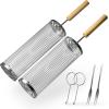 imageSorbus Grill Basket  Stainless Steel Large Folding Barbecue Grilling Basket with Handle Portable BBQ Accessories for Fish Shrimp Vegetables Grilling Accessories Gifts for Outdoor Cooking Camping 2 PackRound 2 Pack