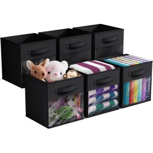 imageSorbus 13 Inch Storage Bins with Clear Window  6 Foldable Baskets for Organizing Clothes Toys Books  Sturdy Collapsible Fabric Storage Cubes with Handle  Storage Baskets for Shelves ClosetsBlack