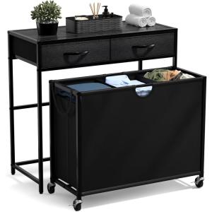 imageSorbus 3 Section Laundry Hamper with Shelf and 2 Drawers for Laundry Room Organization Laundry Basket with Wheels Rolling Laundry Hamper Laundry Sorter for Optimal Storage and Organization WhiteBlack