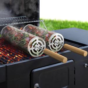 imageSorbus Grill Basket  Stainless Steel Large Folding Barbecue Grilling Basket with Handle Portable BBQ Accessories for Fish Shrimp Vegetables Grilling Accessories Gifts for Outdoor Cooking Camping 2 PackRound 2 Pack