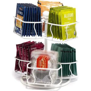 imageSorbus Tea Bag Spinning Carousel  Tea Caddy Organizer for Countertop  Matcha Station Accessories  2 Tier Revolving Storage for Pantry  Holds Up to 60 Large Tea BagsWhite
