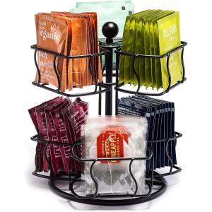 imageSorbus Tea Bag Spinning Carousel  Tea Caddy Organizer for Countertop  Matcha Station Accessories  2 Tier Revolving Storage for Pantry  Holds Up to 60 Large Tea BagsBlack