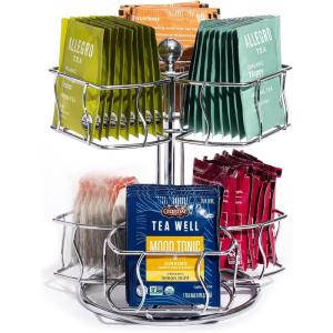 imageSorbus Tea Bag Spinning Carousel  Tea Caddy Organizer for Countertop  Matcha Station Accessories  2 Tier Revolving Storage for Pantry  Holds Up to 60 Large Tea BagsSilver