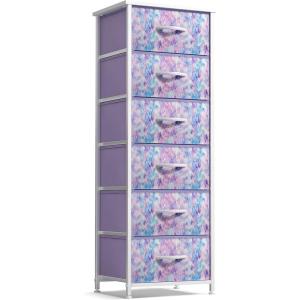 imageSorbus Fabric Dresser for Kids Bedroom  Chest of 6 Drawers Tall Storage Tower Clothing Organizer for Closet for Playroom for Nursery Steel Frame Fabric Bins  Wood Handle PurplePurple Tiedye