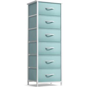 imageSorbus Fabric Dresser for Kids Bedroom  Chest of 6 Drawers Tall Storage Tower Clothing Organizer for Closet for Playroom for Nursery Steel Frame Fabric Bins  Wood Handle PurpleAqua