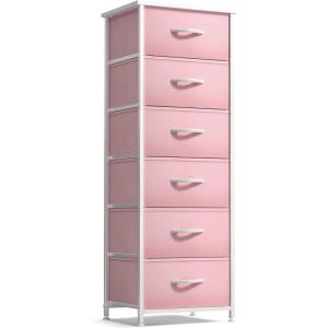 imageSorbus Fabric Dresser for Kids Bedroom  Chest of 6 Drawers Tall Storage Tower Clothing Organizer for Closet for Playroom for Nursery Steel Frame Fabric Bins  Wood Handle PurplePink