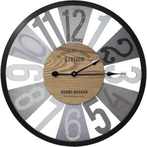 imageSorbus Wall Clock Decorative 24 Battery Operated Decorative for Kitchen Bedrooms Office Living Room Silent Analog Clock Woodley Park Station Text Rustic Modern Farmhouse Decor Wooden Metal