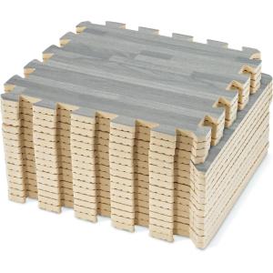 imageSorbus Wood Grain Floor Mats Foam Interlocking Mats Each Tile 1 Square Foot 38Inch Thick Flooring Wood Mat Tiles  Home Office Playroom Basement Trade Show 16 Tiles16 Sq ft Wood Grain  CarbonWood Grain  Gray