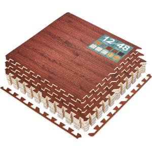 imageSorbus Wood Grain Floor Tiles Foam Mat EVA Interlocking Mats Tile 38Inch Thick Flooring Wood Puzzle Exercise Mats wBorders  Home Playroom Basement Apartment Trade Show Baby DanceWood Grain  Mahogany