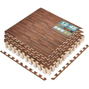 imageSorbus Wood Grain Floor Tiles Foam Mat EVA Interlocking Mats Tile 38Inch Thick Flooring Wood Puzzle Exercise Mats wBorders  Home Playroom Basement Apartment Trade Show Baby DanceWood Grain  Dark