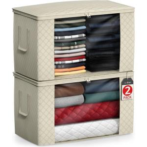 imageSorbus Foldable Storage Bag Organizers Large Clear Window ampamp Carry Handles Great for Clothes Blankets Closets Bedrooms and more 4 Pack GrayBeige