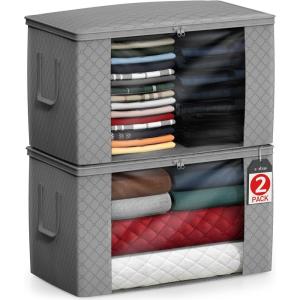 imageSorbus Foldable Storage Bag Organizers Large Clear Window ampamp Carry Handles Great for Clothes Blankets Closets Bedrooms and more 4 Pack GrayGray