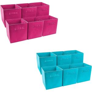 imageSorbus Foldable Storage Cube Basket Bin Set of 12 6 Pink 6 Aqua