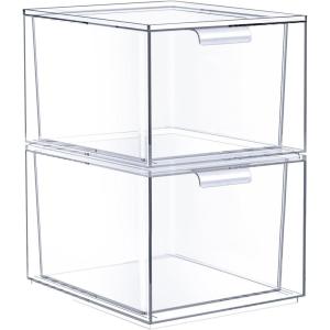 imageSorbus Stackable Acrylic Drawers  Clear Make Up Organizers for Vanity  2 Plastic Storage Bins for Room Decor Bathroom Organization and Storage Office Supplies Makeup Drawer Organizer Undersink2 Drawers