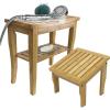 imageSorbus Bamboo Shower Bench and Foot Stool Set for Inside Shower  Wooden Bath Chair Waterproof Bathroom Seat with Storage Shelf  Stool Great for Bathroom Spa Sauna