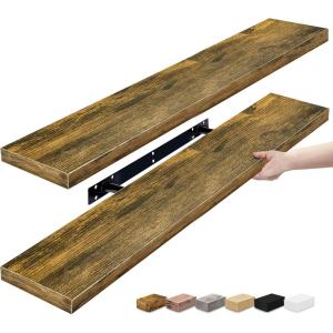 imageSorbus Floating Shelves for Wall  55 Inch ExtraLong Bathroom Shelves Wall Decor for Bedroom Kitchen Living Room Book Storage  Mounted Floating Shelf with Hidden Brackets White 2 PackRustic Brown